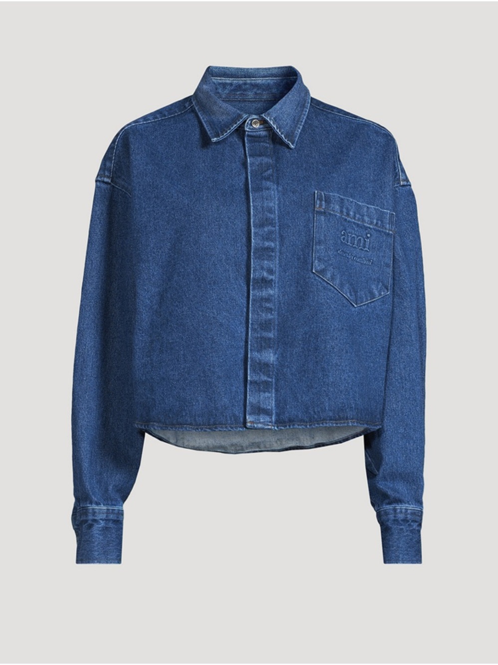 AMI Paris Women's Denim Logo Cropped Shirt in Blue